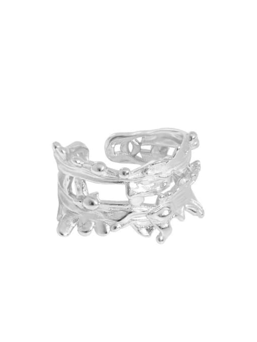 Silver [adjustable size 14] 925 Sterling Silver Irregular Vintage Band Ring